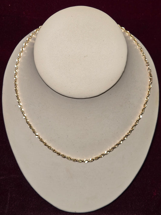 14K Gold Semi-Solid Rope Chain Necklace 19" 3.5g