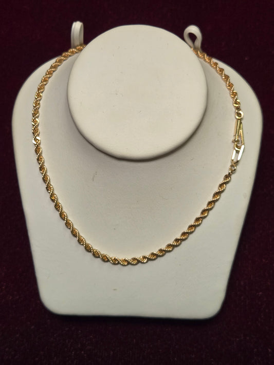 14K Gold Rope Chain Necklace 16" 7g