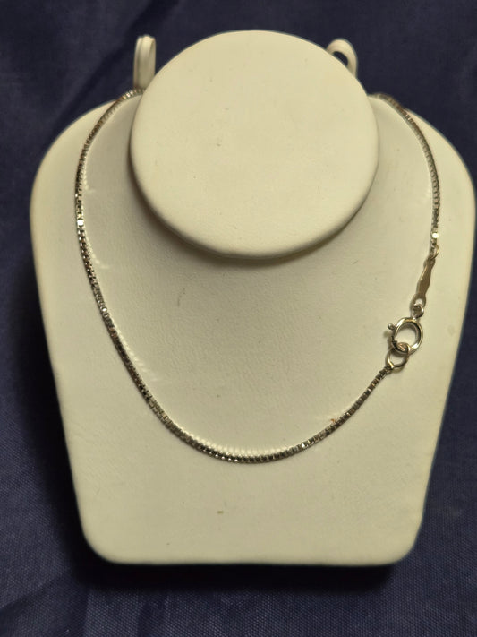 14K White Gold Box Chain Necklace 15" 2.6g