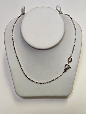 18K White Gold Diamond Cut Bar Bead Chain Necklace 16" 2.6g