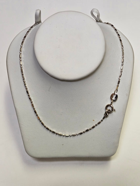 18K White Gold Diamond Cut Bar Bead Chain Necklace 16" 2.6g