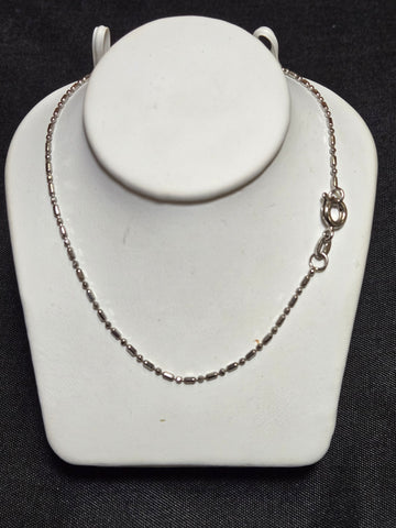 18K White Gold Diamond Cut Bar Bead Chain Necklace 17" 1.8g