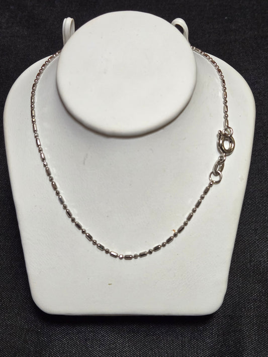 18K White Gold Diamond Cut Bar Bead Chain Necklace 17" 1.8g
