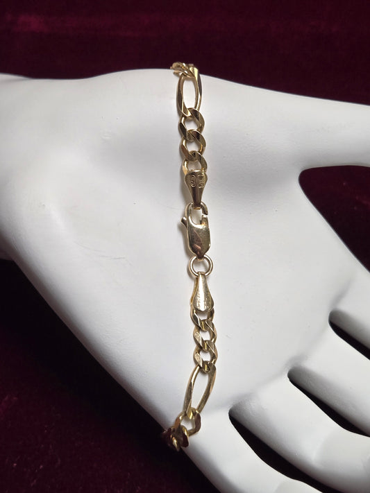 14K Gold Figaro Chain Bracelet 7.5" 6g