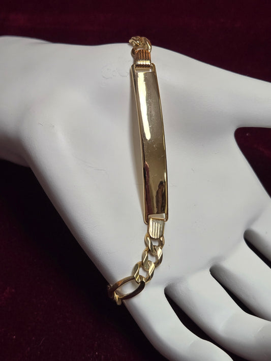 14K Gold Figaro Chain ID Bracelet 7.5" 10.2g