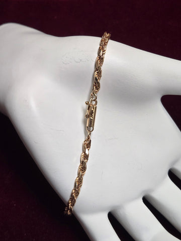 14K Gold Diamond Cut Rope Chain Bracelet 7.25" 5.8g