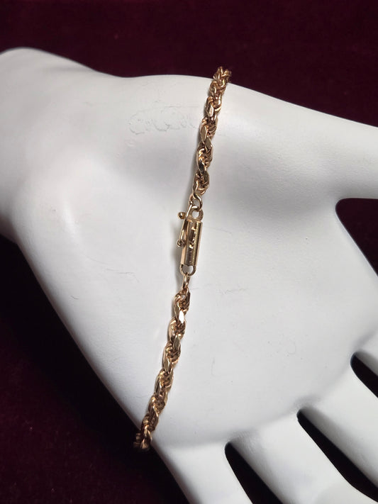14K Gold Diamond Cut Rope Chain Bracelet 7.25" 5.8g