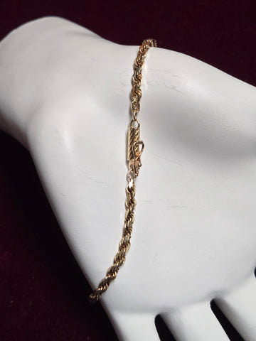 14K Gold Diamond Cut Rope Chain Bracelet 7.25" 4.7g