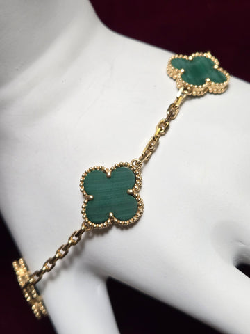 18K Gold Diamond Cut Cable Chain Clover Charm Bracelet 7" 9.9g