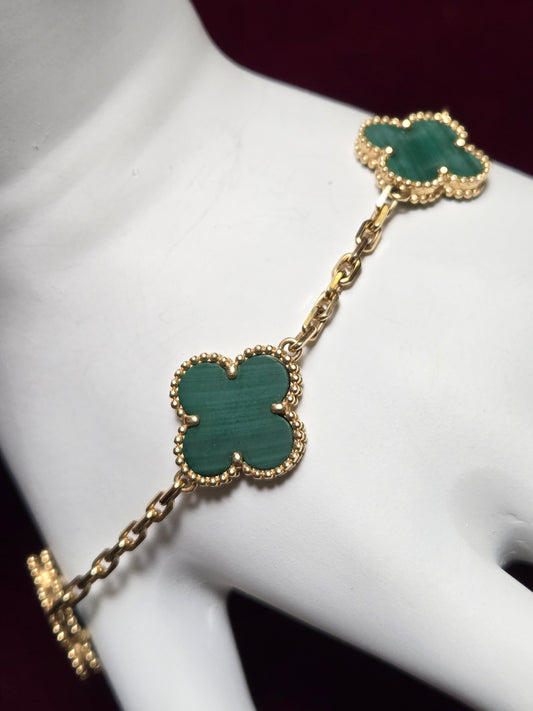 18K Gold Diamond Cut Cable Chain Clover Charm Bracelet 7" 9.9g