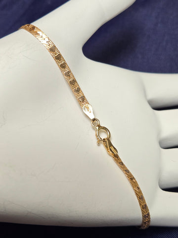 14K Gold Herringbone Chain Heart Bracelet 7" 2g