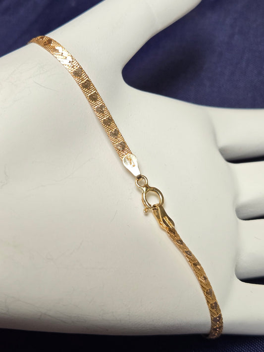 14K Gold Herringbone Chain Heart Bracelet 7" 2g