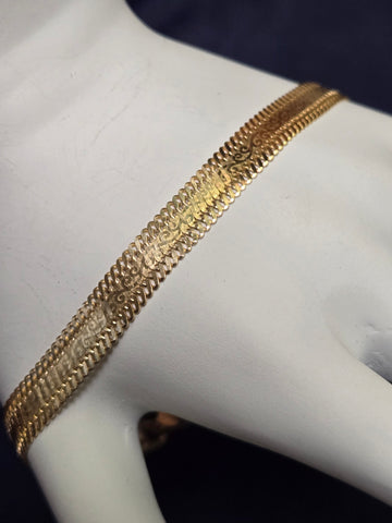 14K Gold Flat Chain Scrollwork Bracelet 7.5" 6.6g