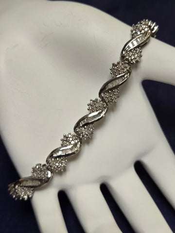 10K White Gold Hinge Link Chain Bracelet 7" 4.0ct Round-Cut Diamond 13.3g