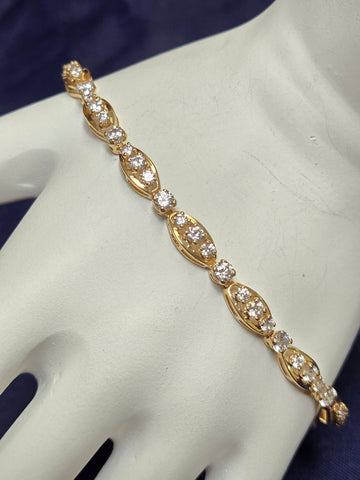14K Gold Hinge Link Chain Bracelet 6.5" 3.4ct Round-Cut Cubic Zirconia 6.5g
