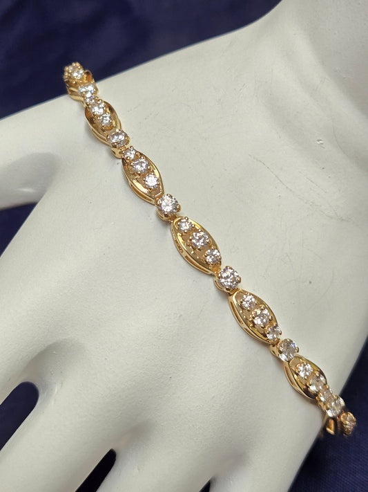 14K Gold Hinge Link Chain Bracelet 6.5" 3.4ct Round-Cut Cubic Zirconia 6.5g