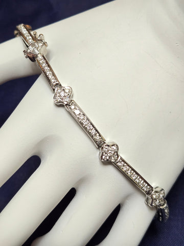 950 Platinum Hinge Link Chain Bracelet 7.25" 2.0ct Round-Cut Diamond 18.8g