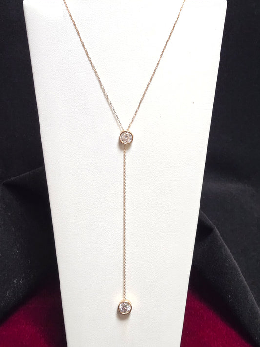 18K Rose Gold Diamond Cut Cable Chain Y-Drop Necklace Cubic Zirconia 3.3g