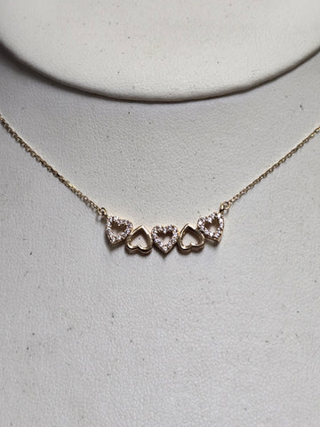 14K Gold Diamond Cut Cable Chain Station Necklace Round-Cut Cubic Zirconia 2g