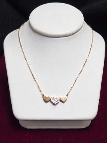 14K Gold Diamond Cut Cable Chain Station Necklace Round-Cut Cubic Zirconia 1.4g