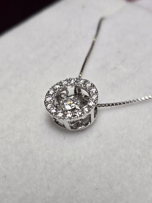 14K White Gold Pendant 0.2ct Round-Cut Lab-Created Diamond 0.7g