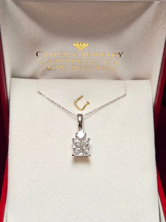 14K White Gold Pendant 1.5ct Princess-Cut Lab-Created Diamond 1.8g