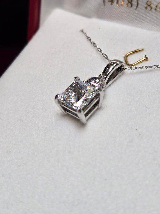 14K White Gold Pendant 1.5ct Princess-Cut Lab-Created Diamond 1.8g