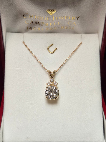 14K Gold Pendant 2.02ct Round-Cut Lab-Created Diamond 1.8g