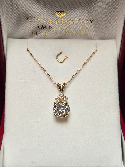 14K Gold Pendant 2.02ct Round-Cut Lab-Created Diamond 1.8g