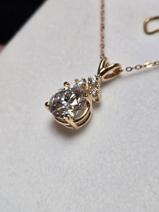 14K Gold Pendant 2.02ct Round-Cut Lab-Created Diamond 1.8g