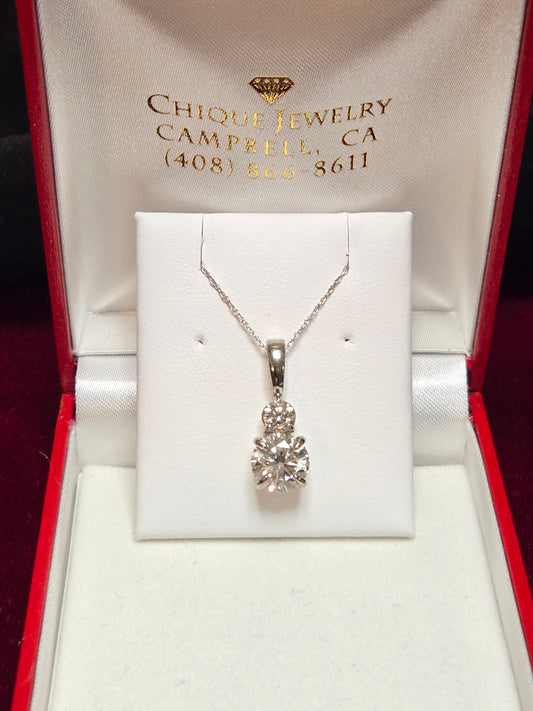 14K White Gold Pendant 2.06ct Round-Cut Lab-Created Diamond 1g