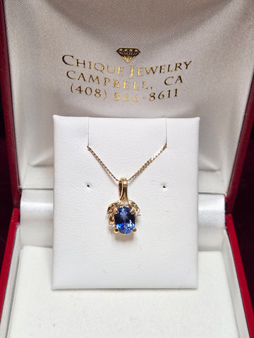 14K Gold Pendant 1.3ct Oval-Cut Lab-Created Sapphire 1.4g