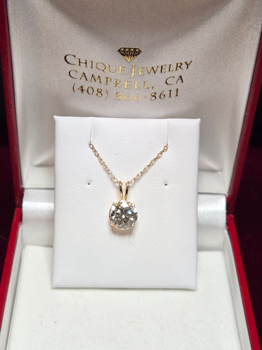 14K Gold Pendant 1.57ct Round-Cut Lab-Created Diamond 0.8g
