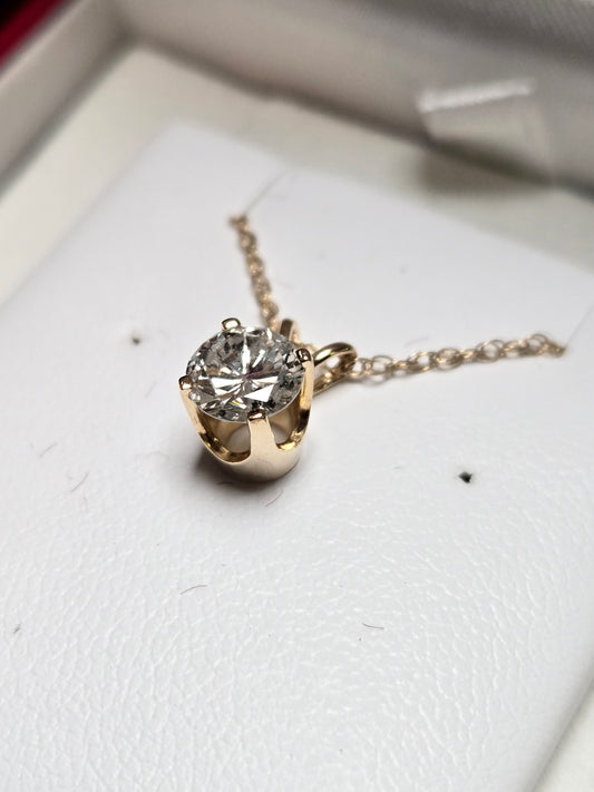 14K Gold Pendant 0.75ct Round-Cut Diamond 0.8g
