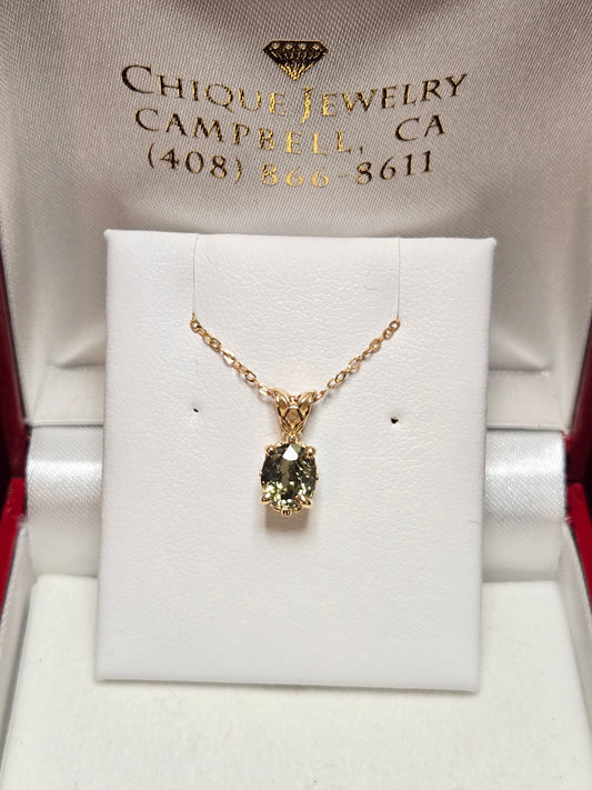 14K Gold Pendant 1.15ct Oval-Cut Lab-Created Demantoid 1g