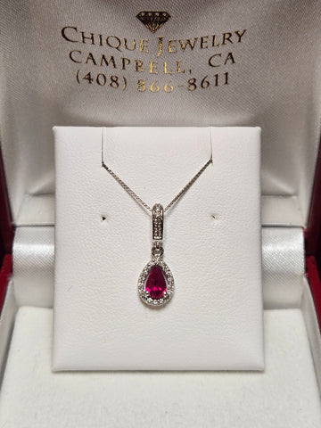 14K White Gold Pendant 0.5ct Pear-Cut Ruby 1.2g