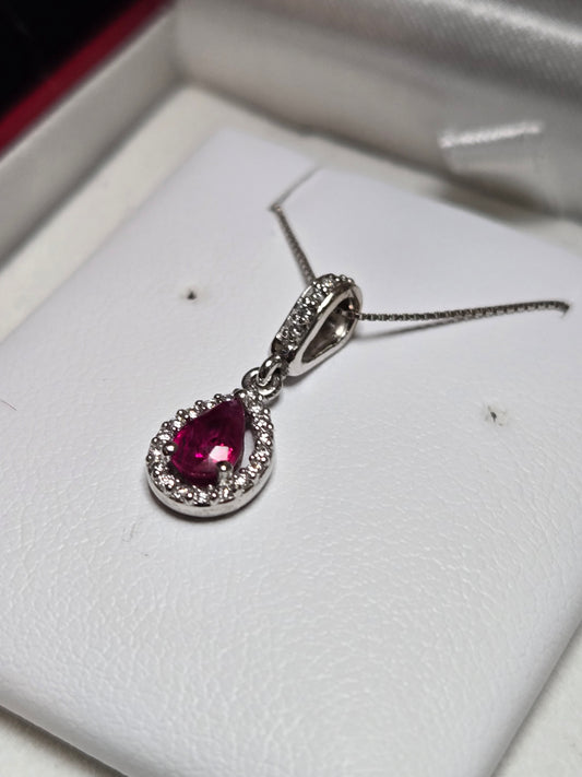 14K White Gold Pendant 0.5ct Pear-Cut Ruby 1.2g