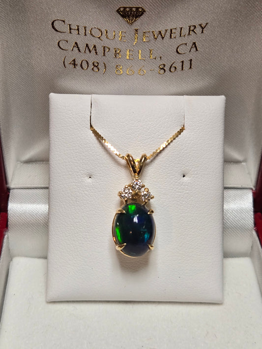14K Gold Pendant 2.61ct Oval-Cut Black Opal 2.5g