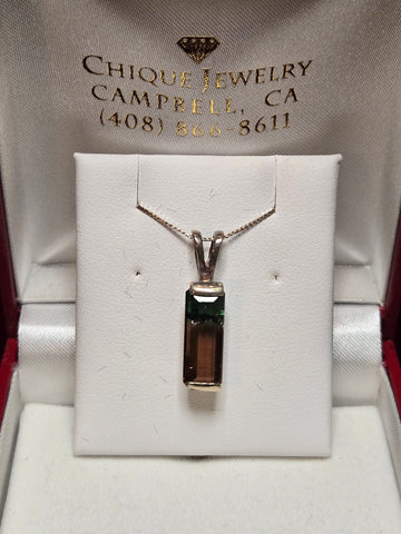 14K White Gold Pendant 3.9ct Emerald-Cut Tourmaline 2.1g