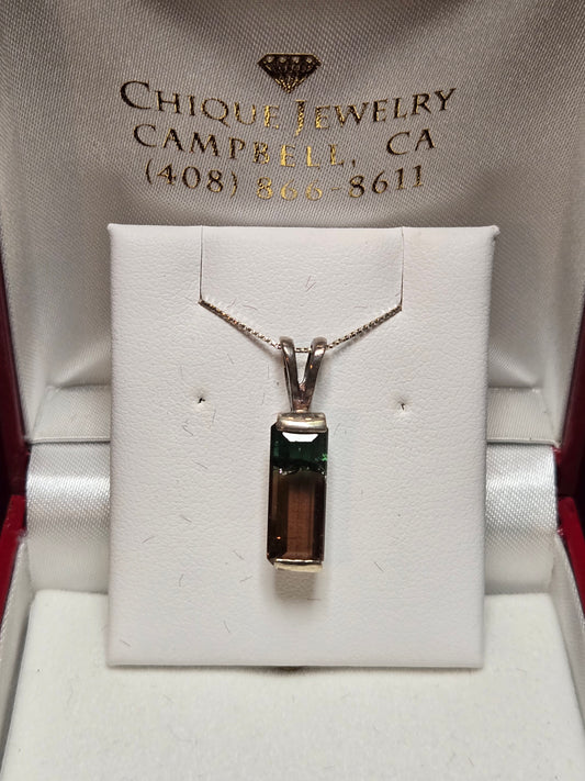 14K White Gold Pendant 3.9ct Emerald-Cut Tourmaline 2.1g