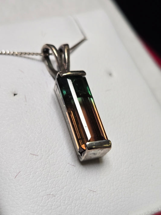 14K White Gold Pendant 3.9ct Emerald-Cut Tourmaline 2.1g