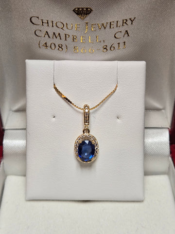 14K Gold Pendant 1.2ct Oval-Cut Sapphire 1.4g