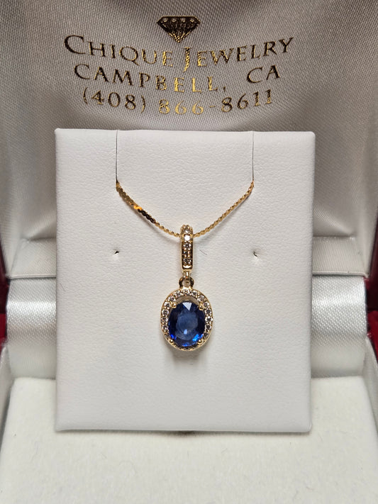 14K Gold Pendant 1.2ct Oval-Cut Sapphire 1.4g