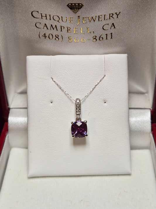 14K White Gold Pendant 1.35ct Cushion-Cut Lab-Created Alexandrite 1.3g