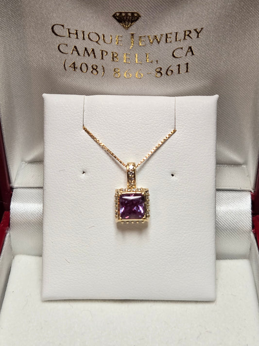 14K Gold Pendant 1.05ct Princess-Cut Lab-Created Alexandrite 1.7g