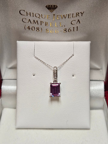 14K White Gold Pendant 1.2ct Emerald-Cut Lab-Created Alexandrite 1g