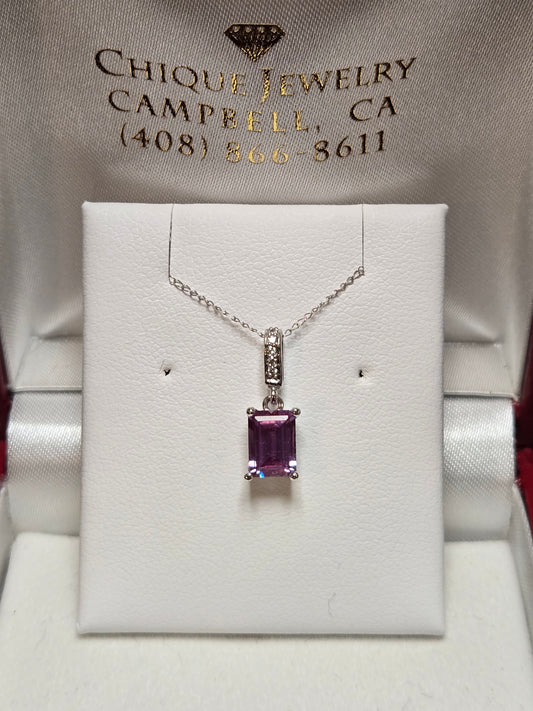 14K White Gold Pendant 1.2ct Emerald-Cut Lab-Created Alexandrite 1g