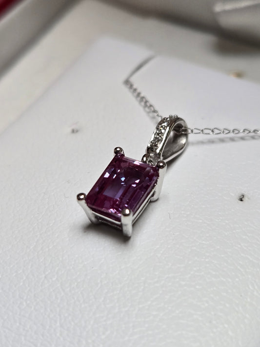 14K White Gold Pendant 1.2ct Emerald-Cut Lab-Created Alexandrite 1g