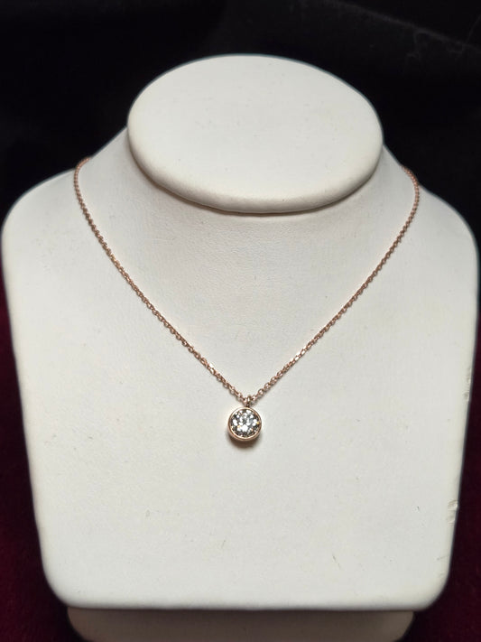 14K Rose Gold Diamond Cut Cable Chain Pendant Necklace Lab-Created Diamond 1.2g