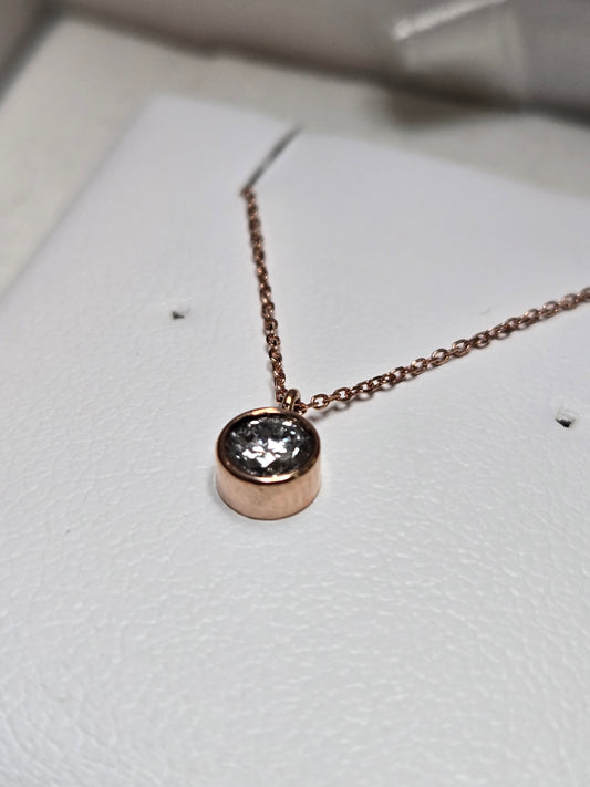 14K Rose Gold Diamond Cut Cable Chain Pendant Necklace Lab-Created Diamond 1.2g